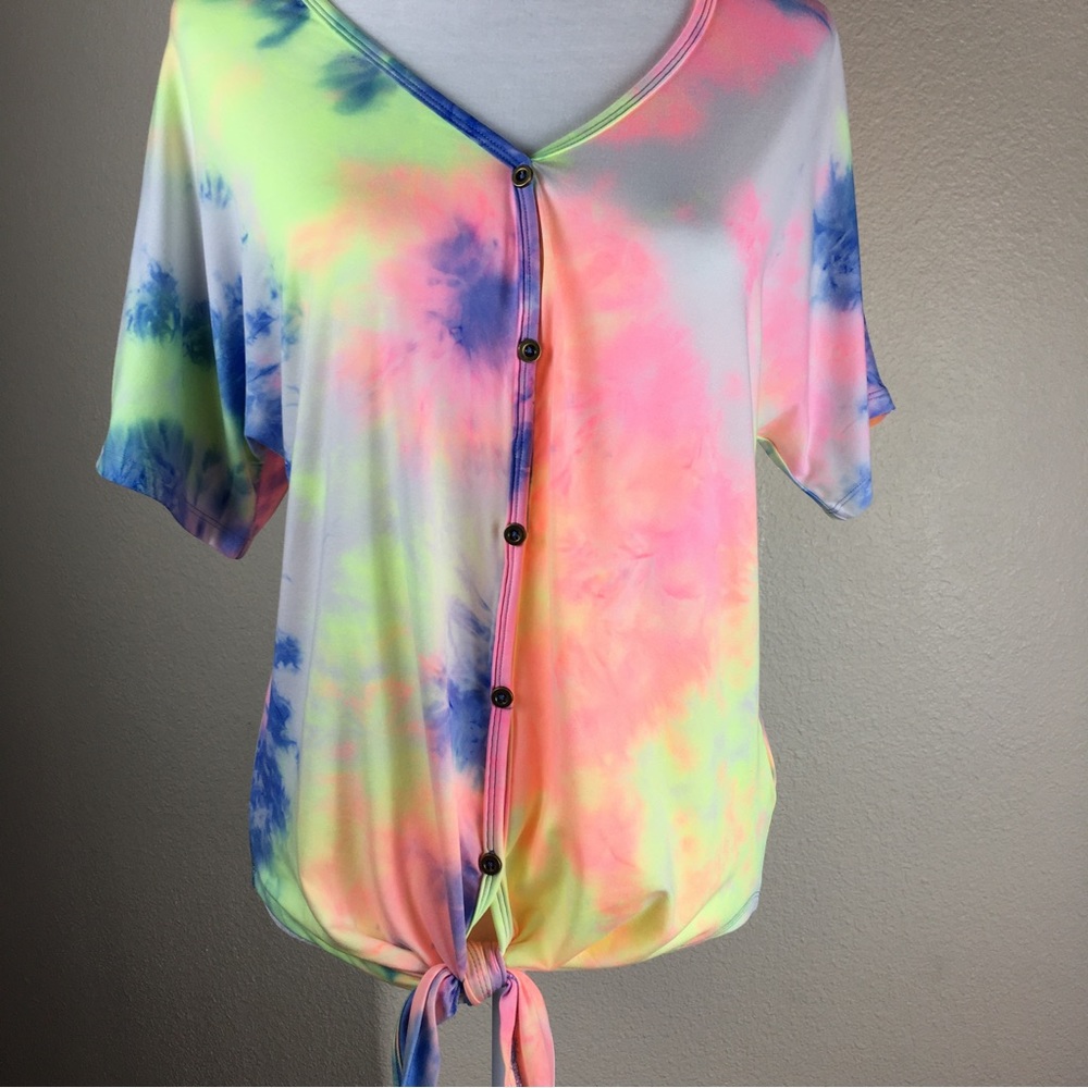 IUGA Women's V Neck Summer Tie Knot Short Sleeve Tie Dye Top Size S